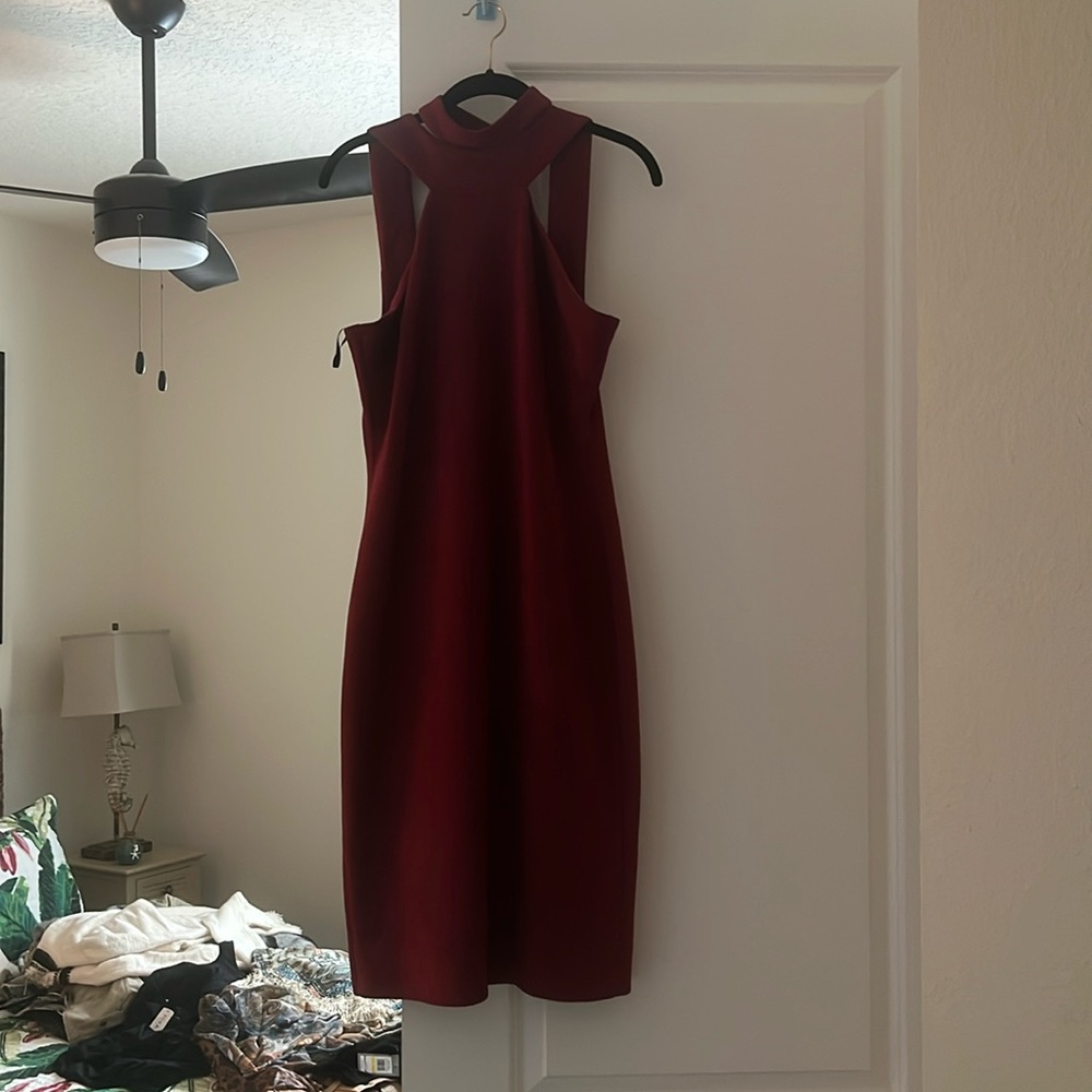NWT BEBE HALTER NECK SUEDE MIDI DRESS  Sz 12